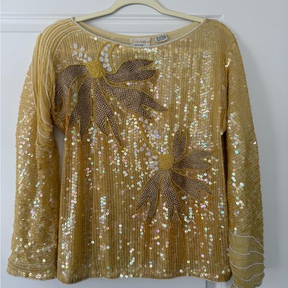 Dominique Tops - Dominique Gold Sequin Floral Blouse